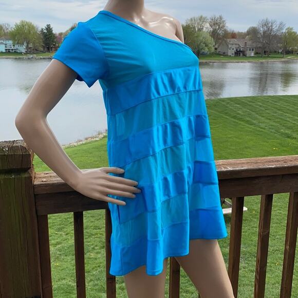 New Tavik Women Blue One Shoulder Mesh Mini Dress Swimwear Cover Up S - Picture 2 of 4